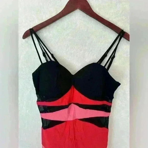 XOXO Colorblock Dress Orange Pink Sheer Panels Stretch Size M - Picture 3 of 15